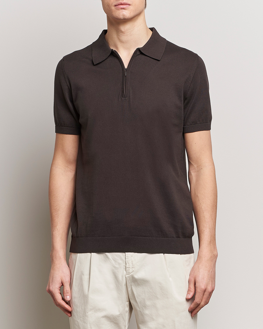 Herren | Kurzarm-Poloshirts | Oscar Jacobson | Otto Short Sleeve Zip Polo Brown