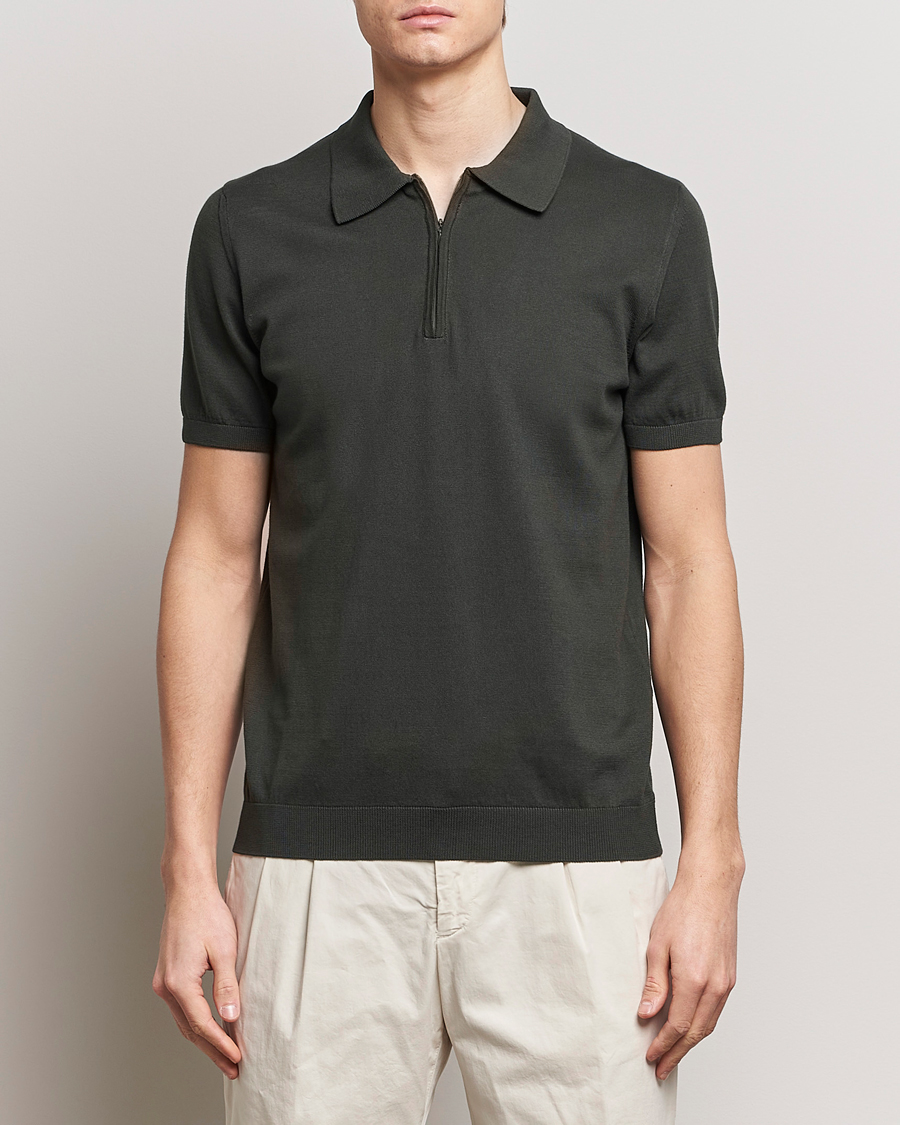 Herren | Kurzarm-Poloshirts | Oscar Jacobson | Otto Short Sleeve Zip Polo Green