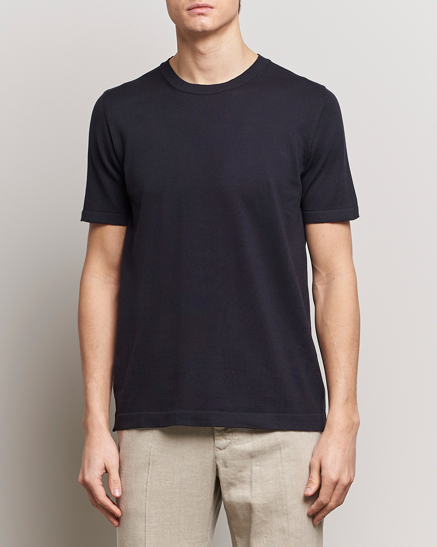 Herren | Business & Beyond | Oscar Jacobson | Brian Knitted Cotton T-Shirt Navy