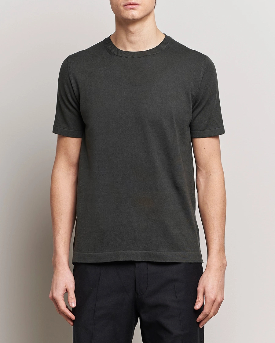 Men |  | Oscar Jacobson | Brian Knitted Cotton T-Shirt Olive
