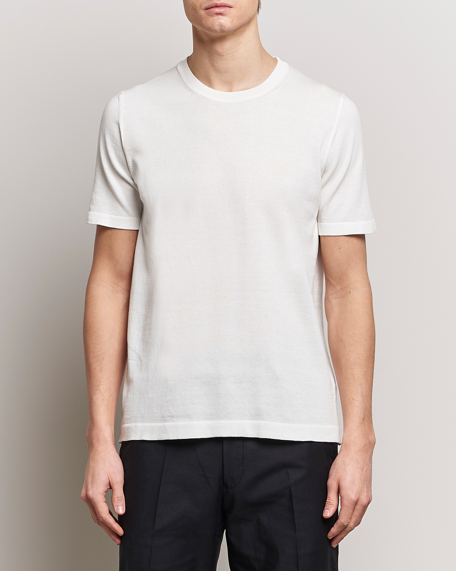 Herren | Weiße T-Shirts | Oscar Jacobson | Brian Knitted Cotton T-Shirt White