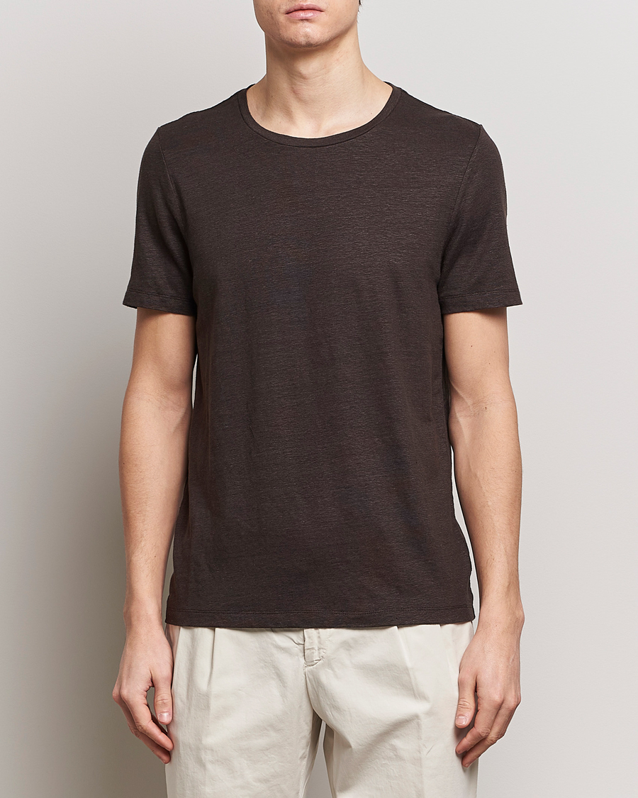 Herren | Kurzarm T-Shirt | Oscar Jacobson | Kyran Linen T-Shirt Brown