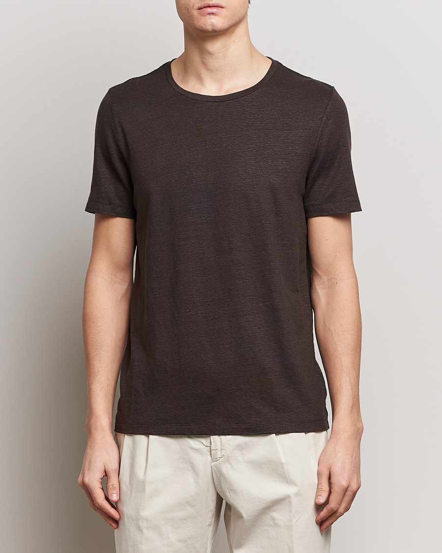 Herren | Oscar Jacobson | Oscar Jacobson | Kyran Linen T-Shirt Brown