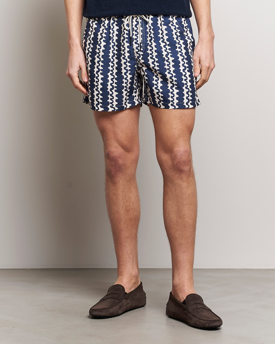 Herren | Badeshorts mit Schnürung | OAS | Printed Swimshorts Blue Scribble