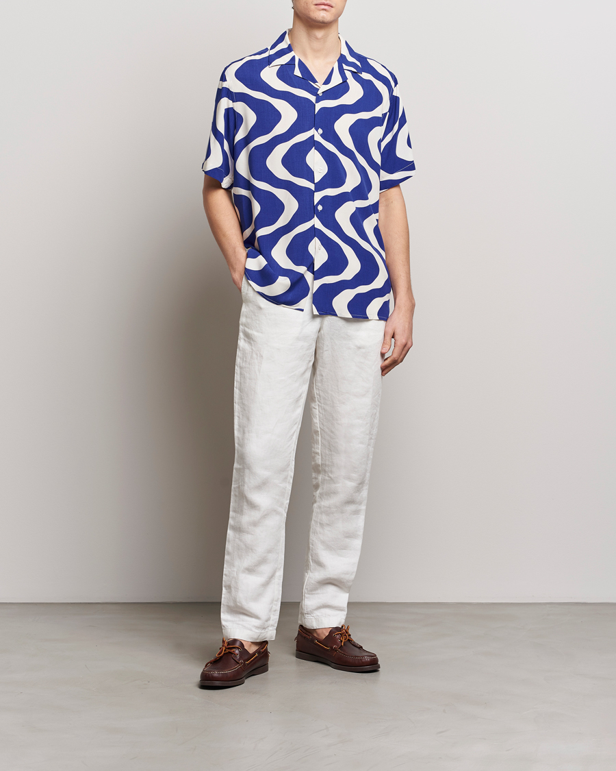 Herren | Hemden | OAS | Viscose Resort Short Sleeve Shirt Blue Rippling