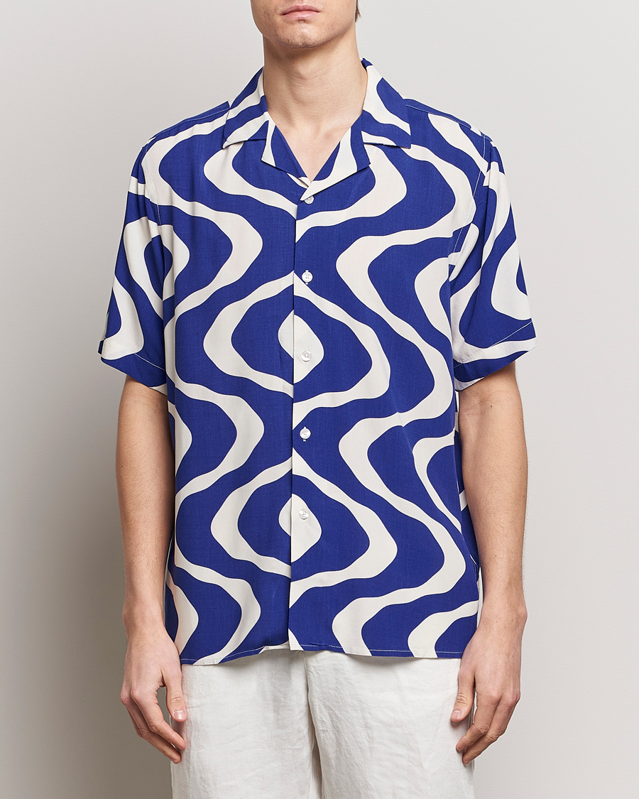 Herren | Kurzarmhemden | OAS | Viscose Resort Short Sleeve Shirt Blue Rippling