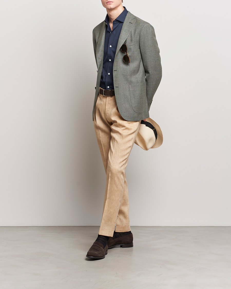 Herren | Hosen | PT01 | Slim Fit Pleated Linen Trousers Light Beige