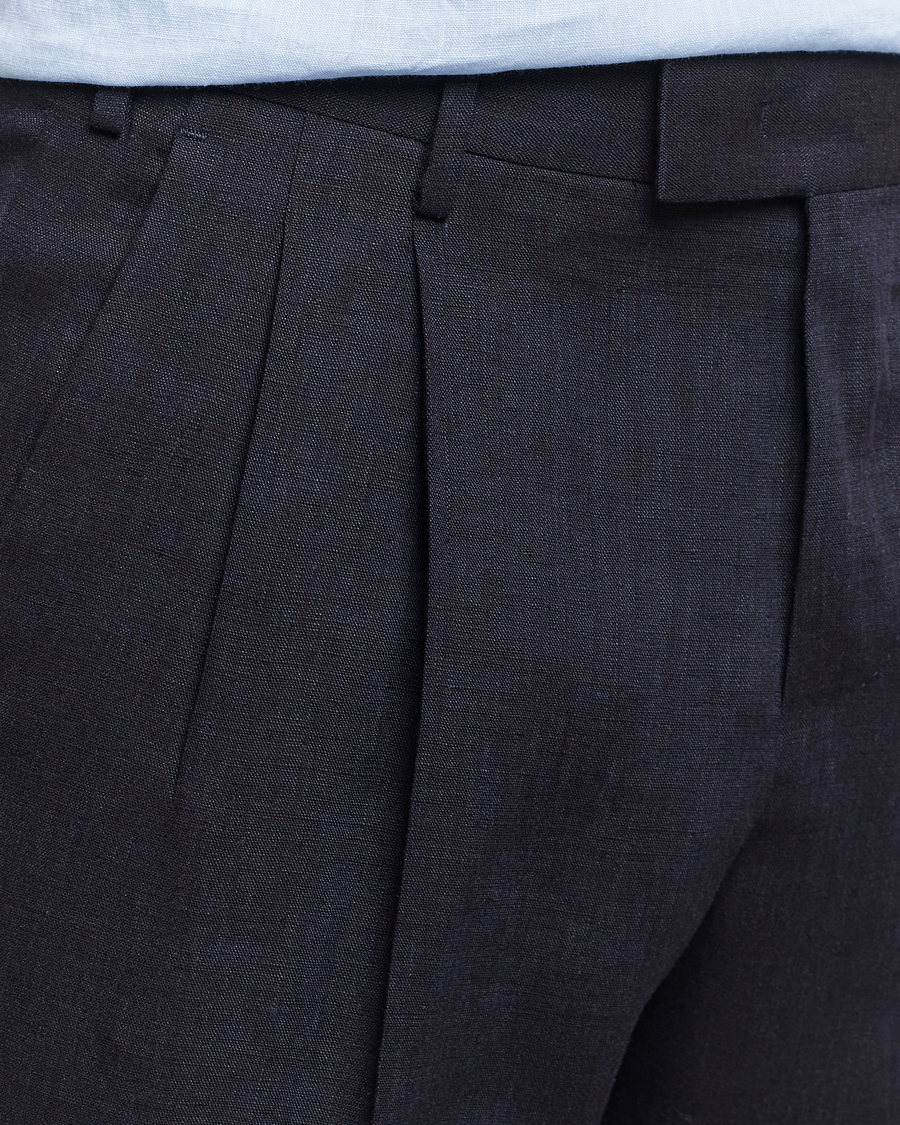 Herren | Hosen | PT01 | Slim Fit Pleated Linen Trousers Navy