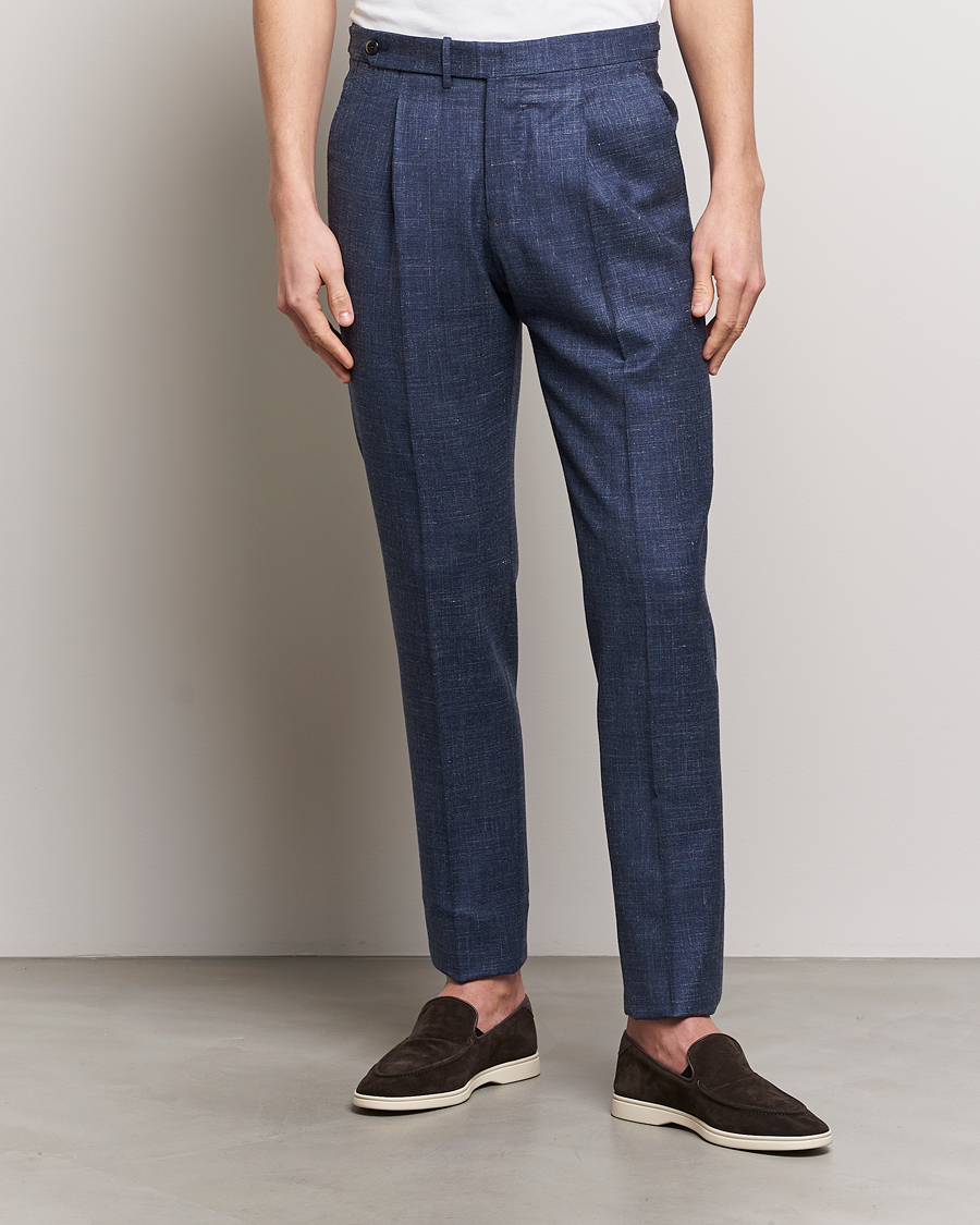 Herren | PT01 | PT01 | Gentleman Fit Wool/Silk Trousers Navy