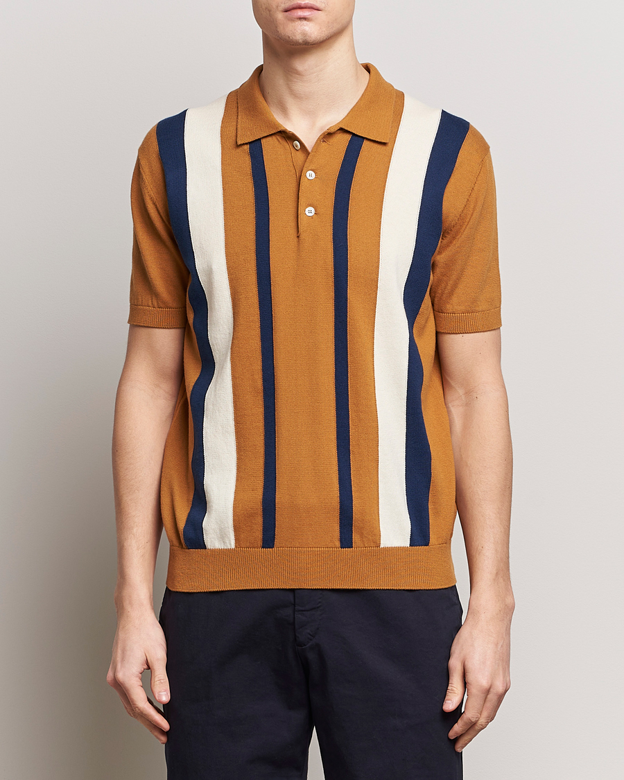 Herren |  | Baracuta | Stripe Knitted Short Sleeve Polo Pumpkin Spice