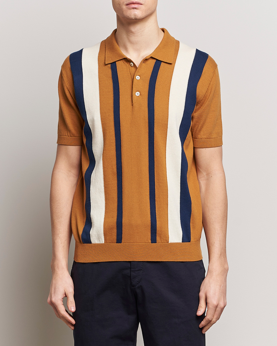 Herren | Poloshirt | Baracuta | Stripe Knitted Short Sleeve Polo Pumpkin Spice