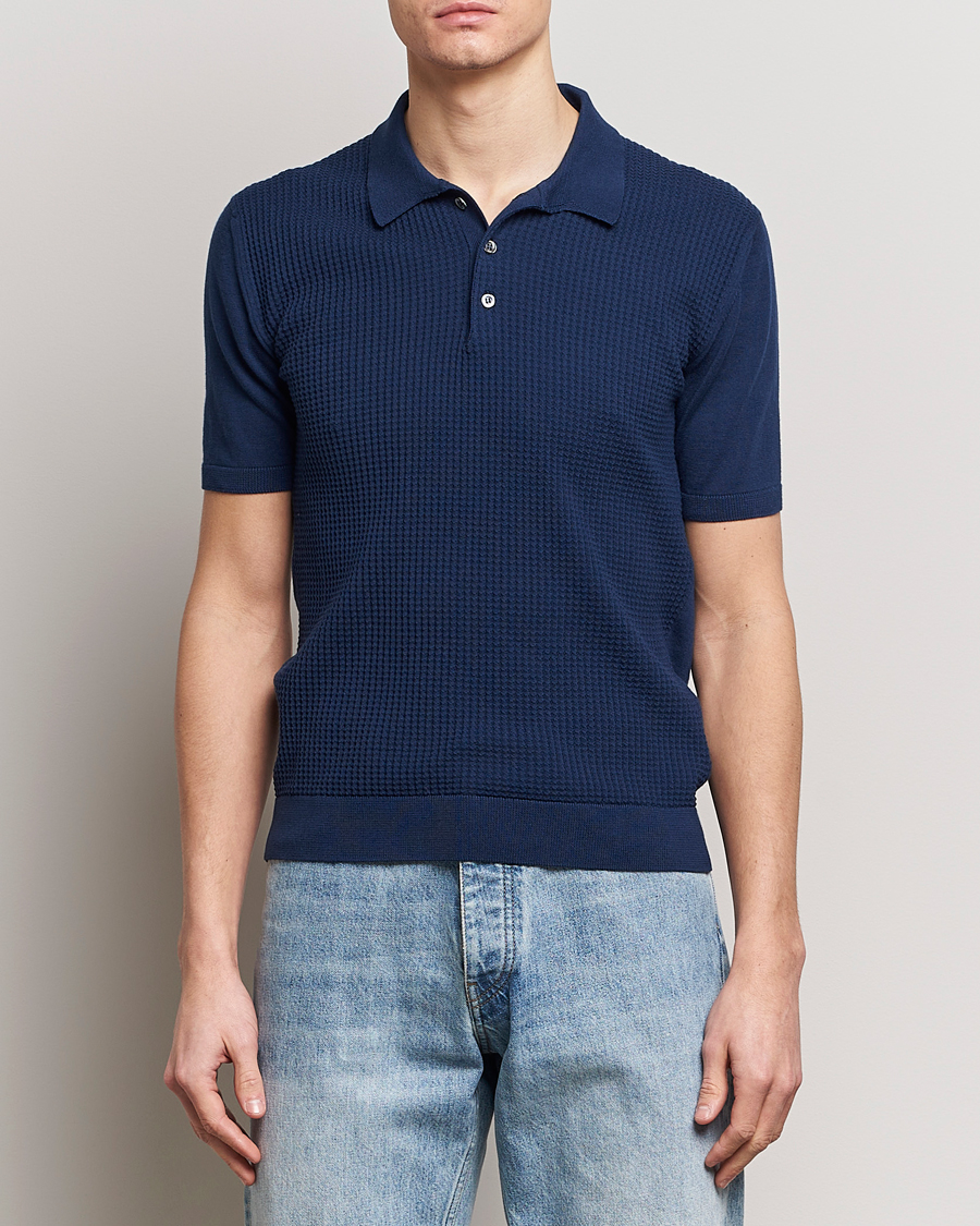 Herren | Best of British | Baracuta | Waffle Knitted Polo Navy