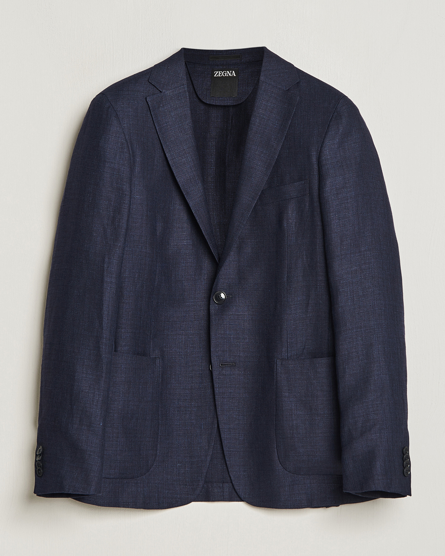 Herren | Sakkos | Zegna | Unconstructed Linen Blend Blazer Navy