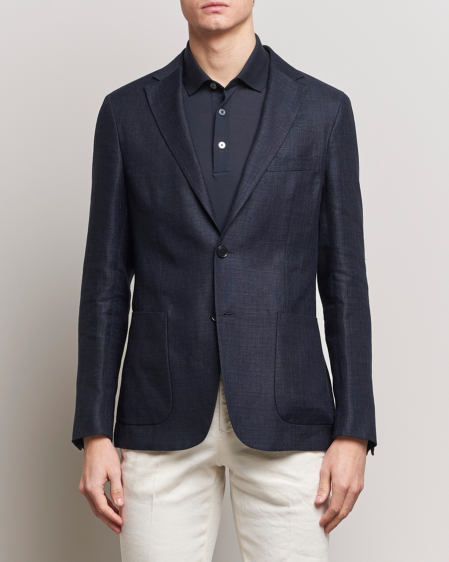 Herr |  | Zegna | Unconstructed Linen Blend Blazer Navy