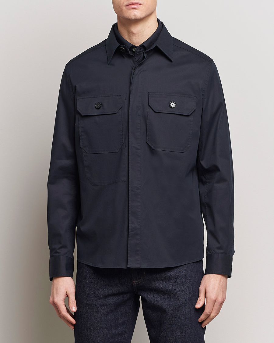 Herr |  | Zegna | Premium Cotton Overshirt Navy