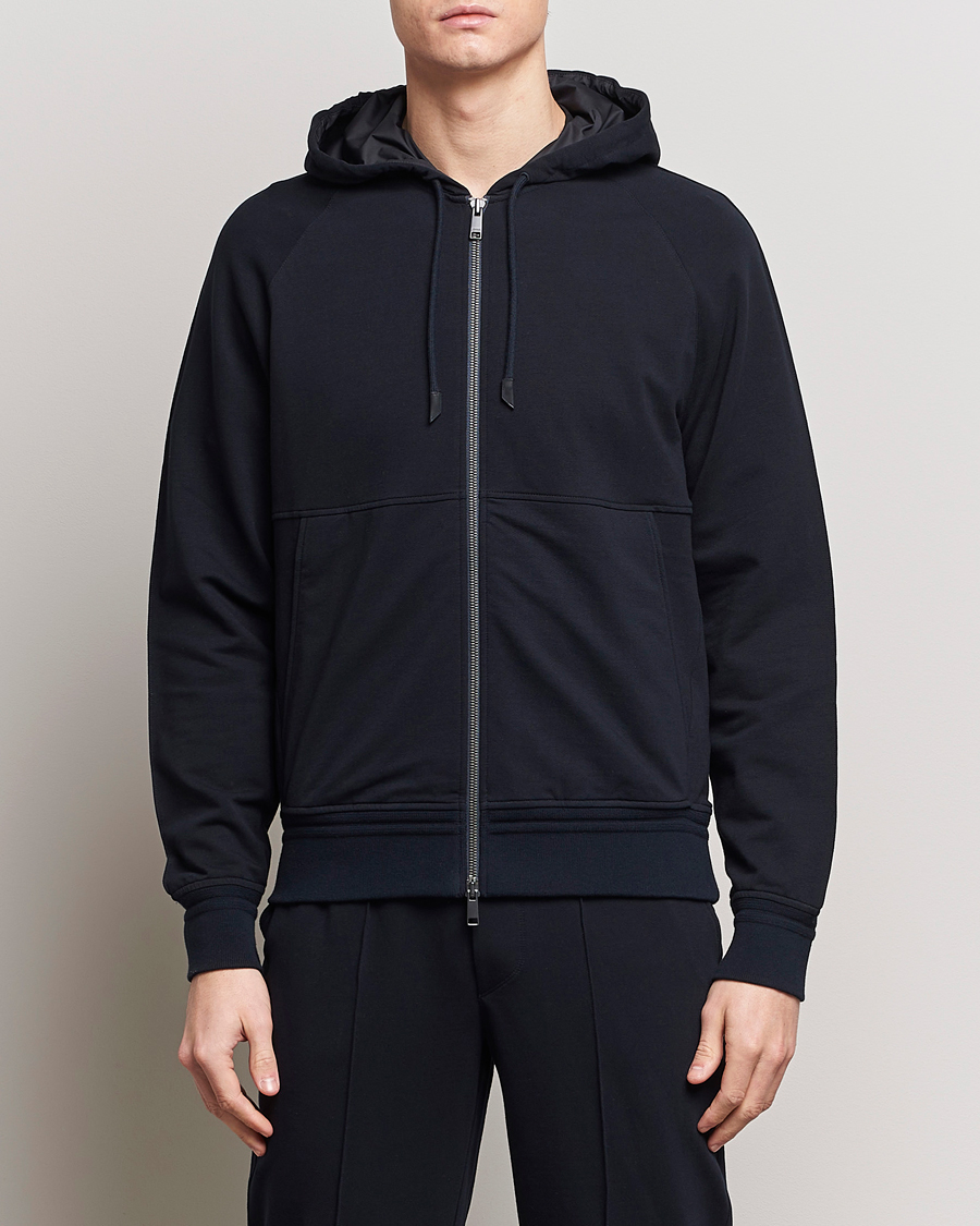 Herren | Italian Department | Zegna | Cotton Stretch Zip Hoodie Navy