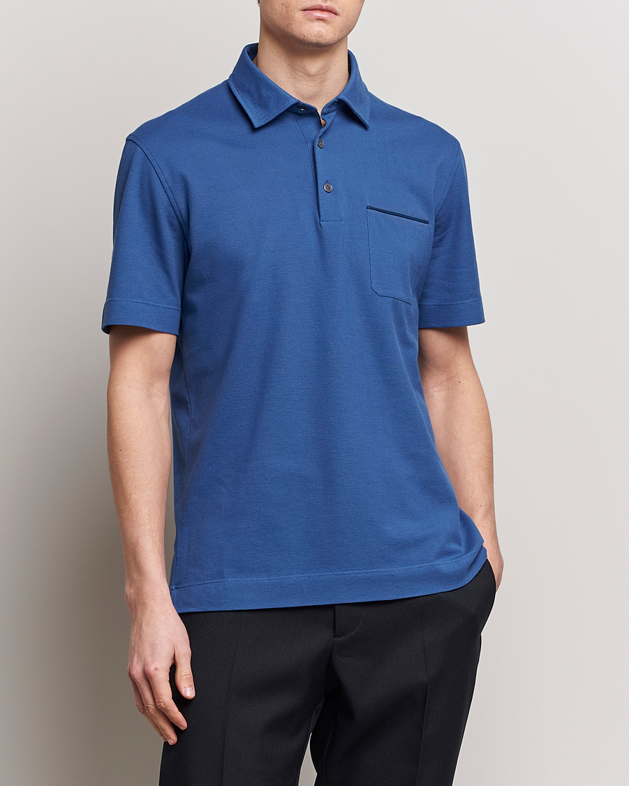 Herren |  | Zegna | Short Sleeve Pocket Polo Blue