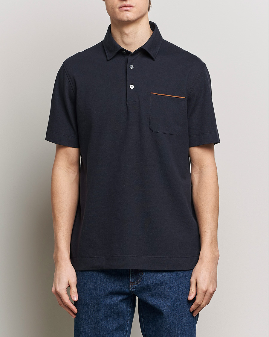 Herren | Italian Department | Zegna | Short Sleeve Pocket Polo Navy