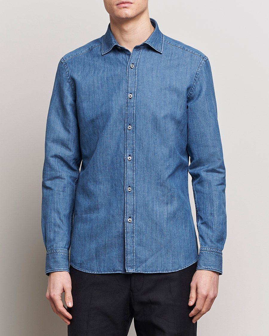 Herren | Italian Department | Zegna | Slim Fit Denim Shirt Stone Wash