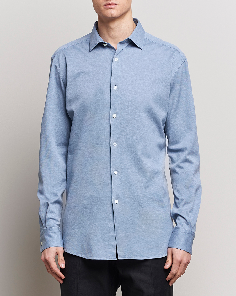 Herren | Italian Department | Zegna | Slim Fit Jersey Piquet Shirt Light Blue