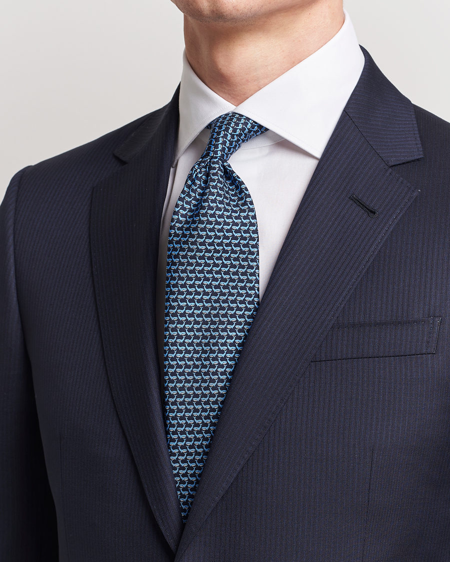 Herren | Italian Department | Zegna | Animal Print Silk Tie Navy