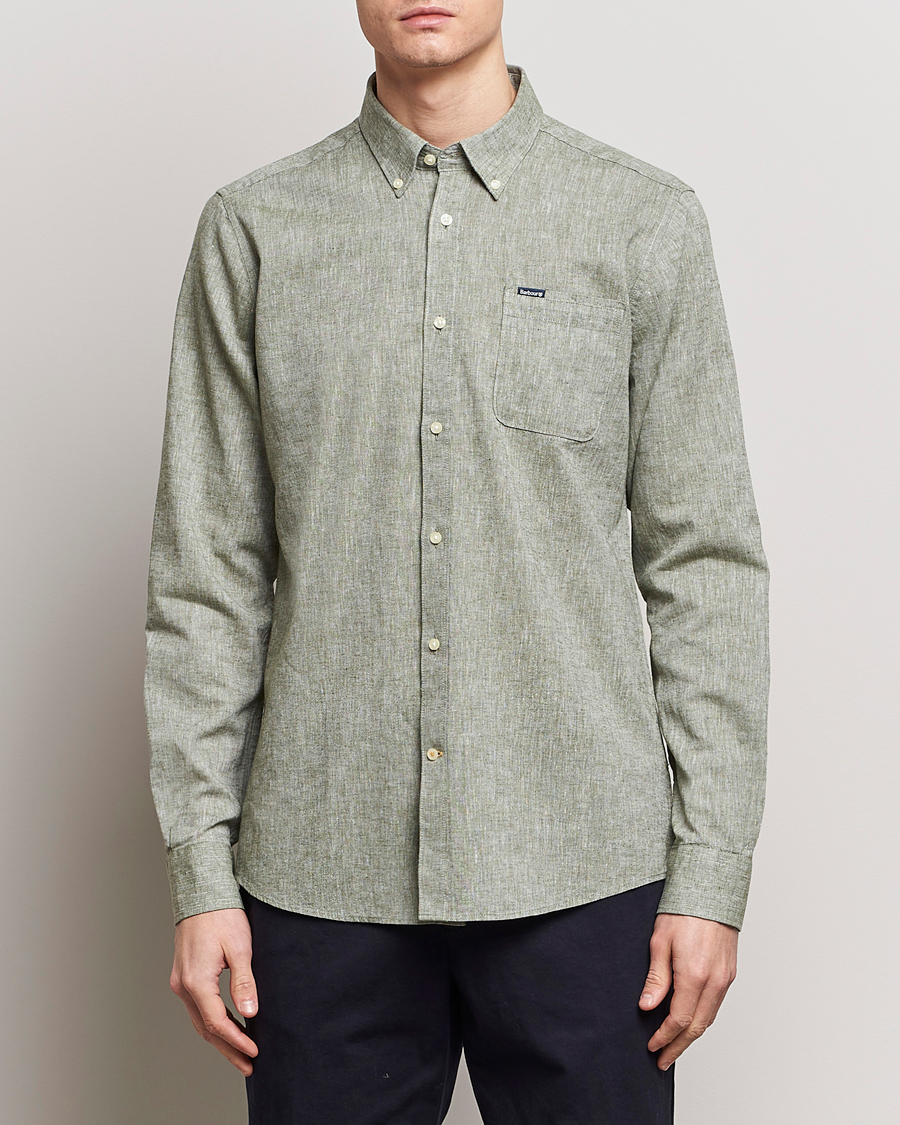 Herr | Kläder | Barbour Lifestyle | Nelson Linen/Cotton Button Down Shirt Bleached Olive