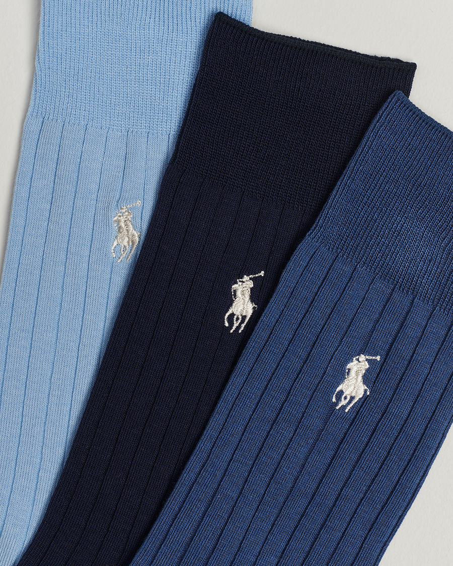 Herren | Preppy Authentic | Polo Ralph Lauren | 3-Pack Egyptian Rib Crew Sock Blue Combo