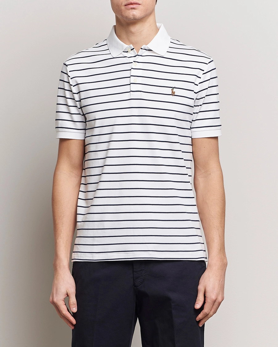 Herren | Kurzarm-Poloshirts | Polo Ralph Lauren | Luxury Pima Cotton Striped Polo White/Refined Navy