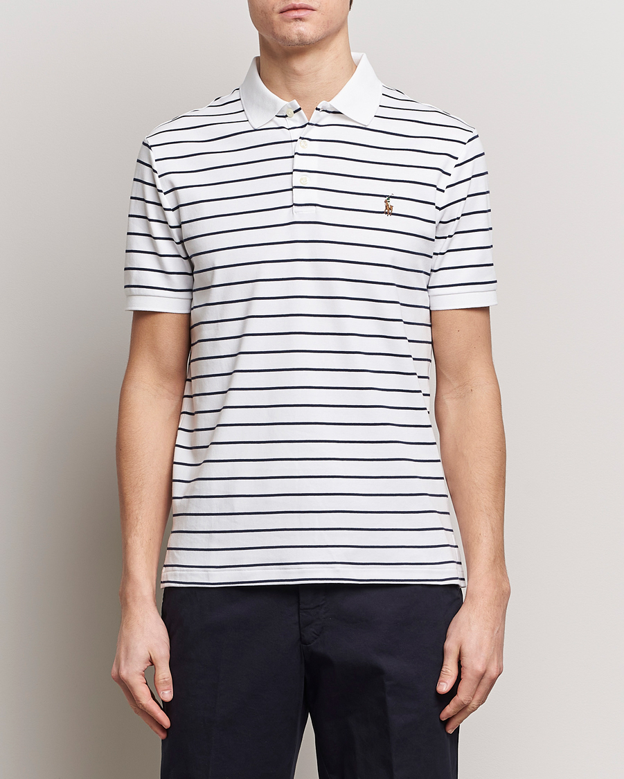 Herr | Pikéer | Polo Ralph Lauren | Luxury Pima Cotton Striped Polo White/Refined Navy