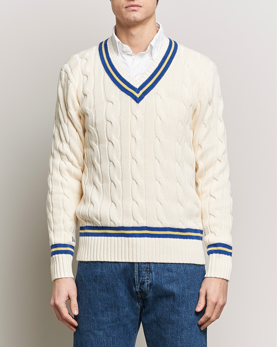 Herr |  | Polo Ralph Lauren | Cricket Cotton V-Neck Sweater Cream/Navy Stripe