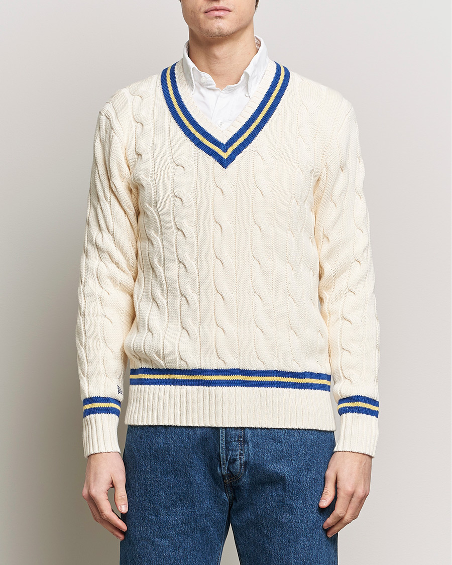 Herren |  | Polo Ralph Lauren | Cricket Cotton V-Neck Sweater Cream/Navy Stripe