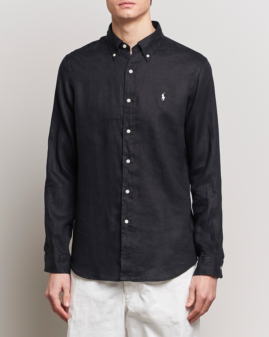 Herren | Hemden | Polo Ralph Lauren | Custom Fit Linen Button Down Polo Black