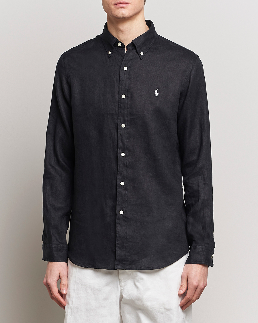 Herr | Linneskjortor | Polo Ralph Lauren | Custom Fit Linen Button Down Polo Black