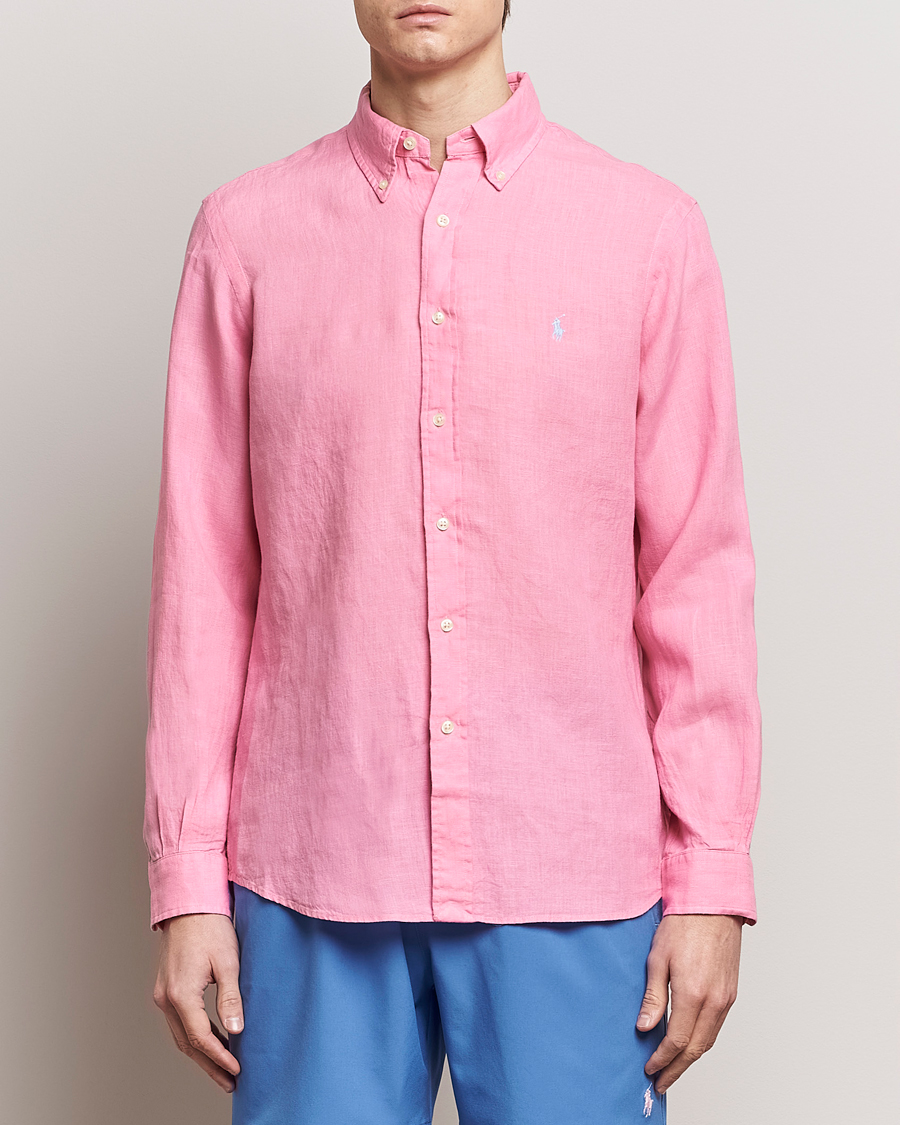 Men | Linen Shirts | Polo Ralph Lauren | Custom Fit Linen Button Down Florida Pink
