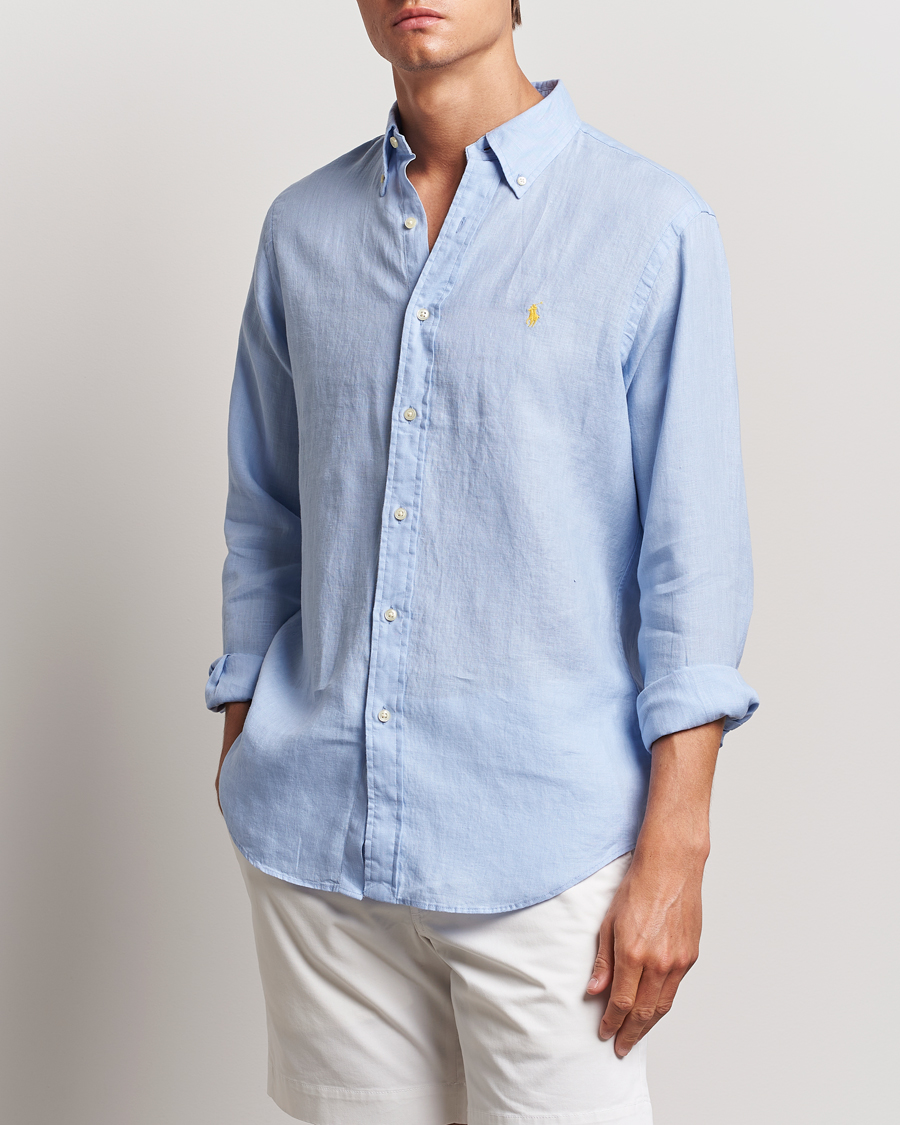 Herren | The Linen Lifestyle | Polo Ralph Lauren | Custom Fit Linen Button Down Blue Hyacinth