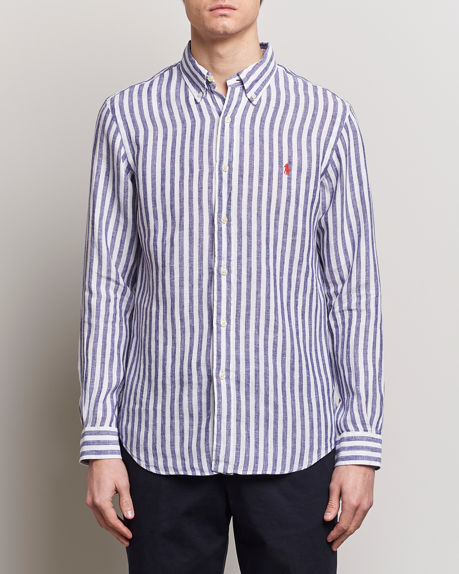 Herren | Hemden | Polo Ralph Lauren | Custom Fit Striped Linen Shirt Blue/White