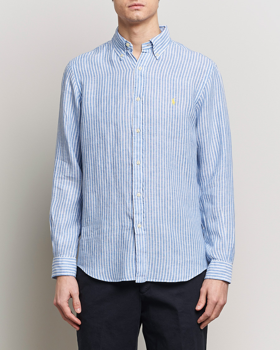 Men |  | Polo Ralph Lauren | Custom Fit Striped Linen Shirt Blue/White