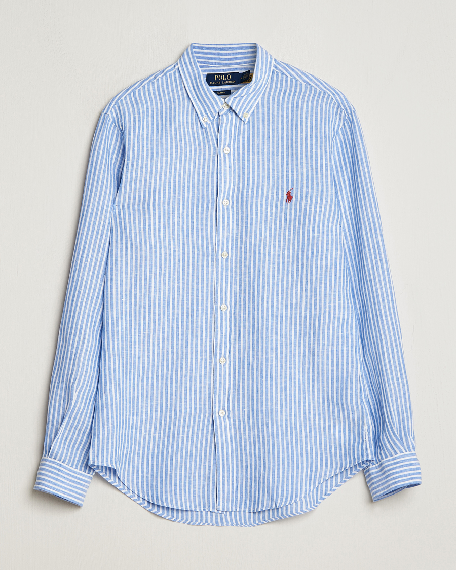 Herren | Hemden | Polo Ralph Lauren | Slim Fit Striped Button Down Linen Shirt Blue/White