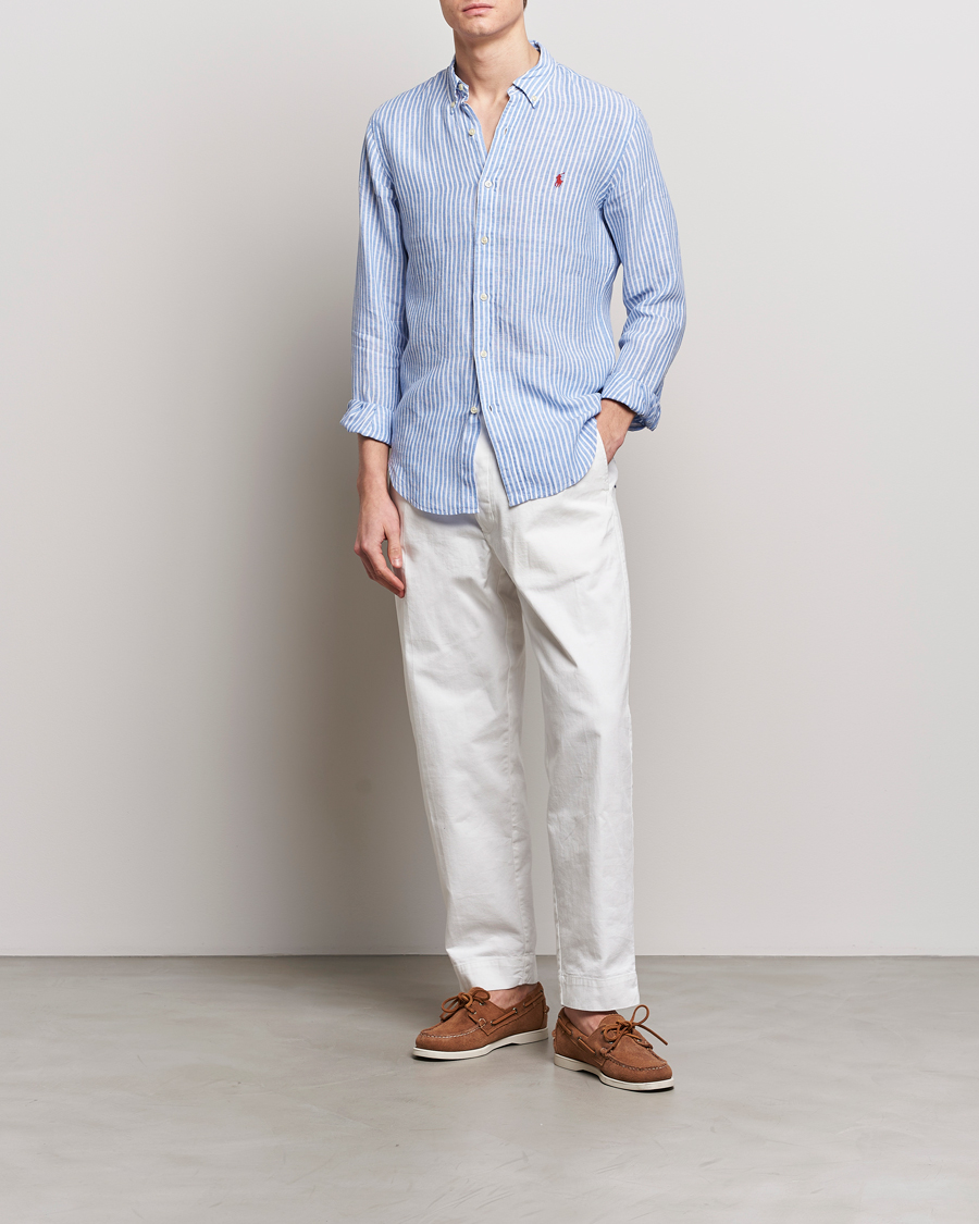 Herren | Hemden | Polo Ralph Lauren | Slim Fit Striped Button Down Linen Shirt Blue/White
