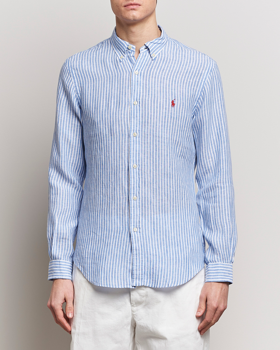 Herren | Smart Casual | Polo Ralph Lauren | Slim Fit Striped Button Down Linen Shirt Blue/White