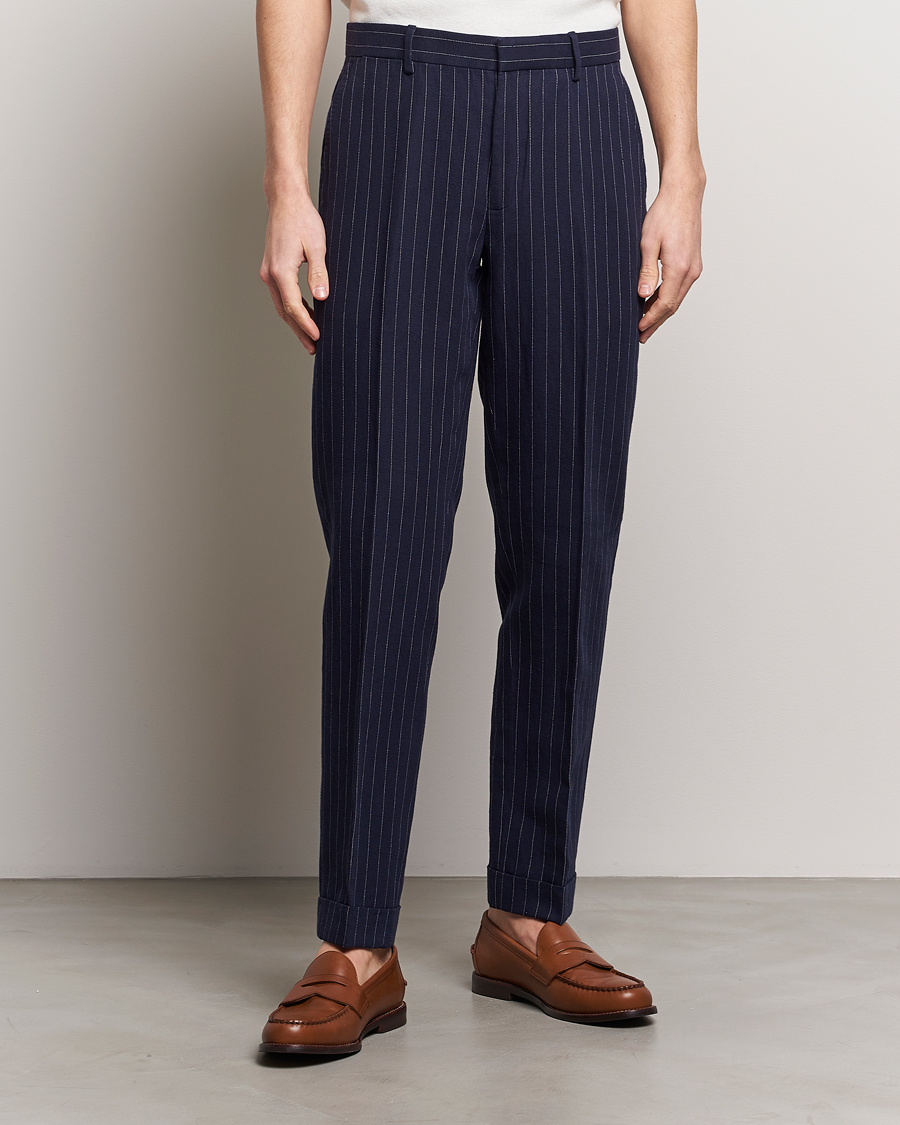 Herr | Byxor | Polo Ralph Lauren | Linen Pinstripe Trousers Navy/Cream