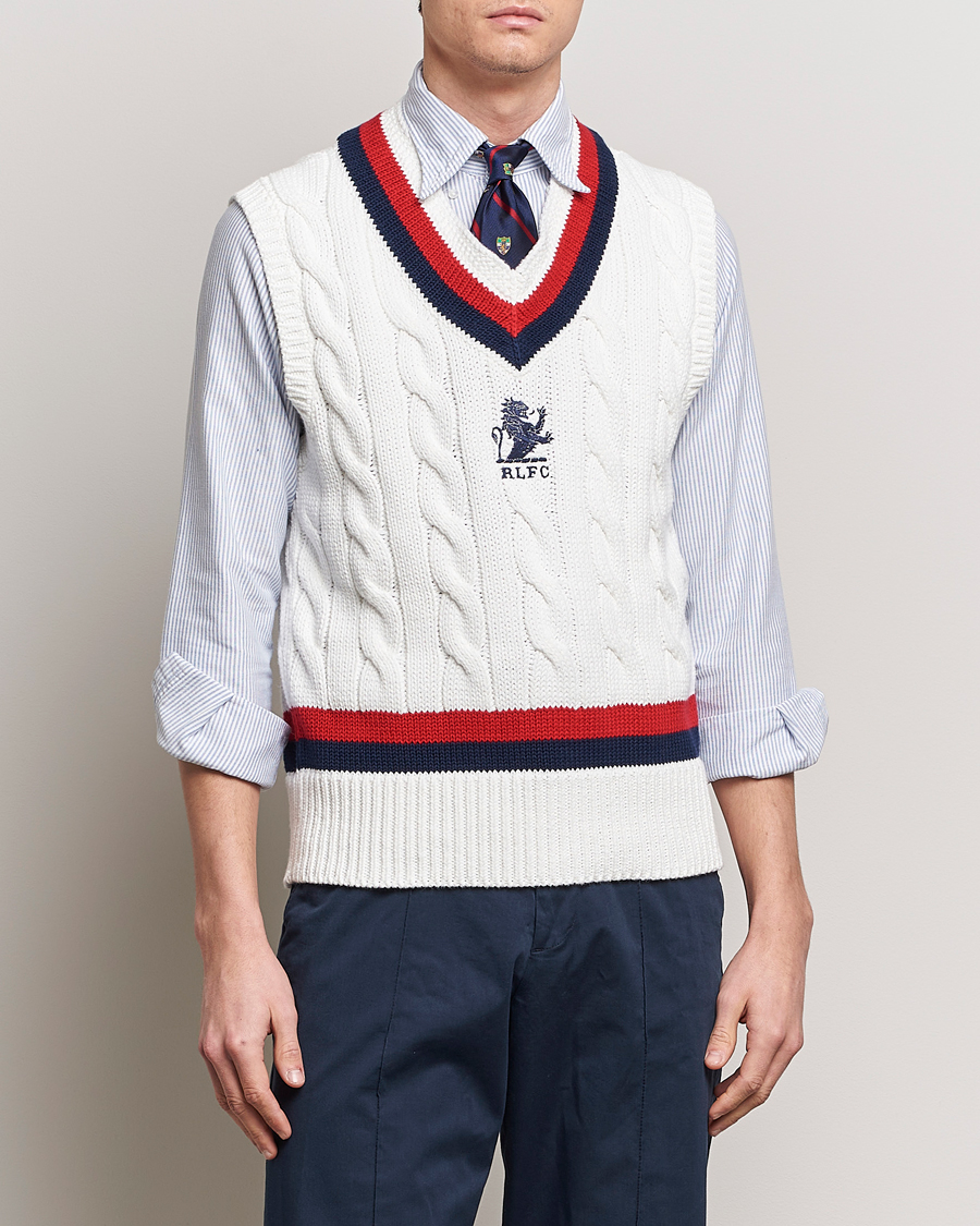 Men | Pullovers | Polo Ralph Lauren | Cotton Knitted Cricket Vest Deckwash White