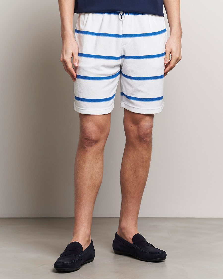 Men | Drawstring Shorts | Polo Ralph Lauren | Cotton Terry Striped Drawstring Shorts Blue/White