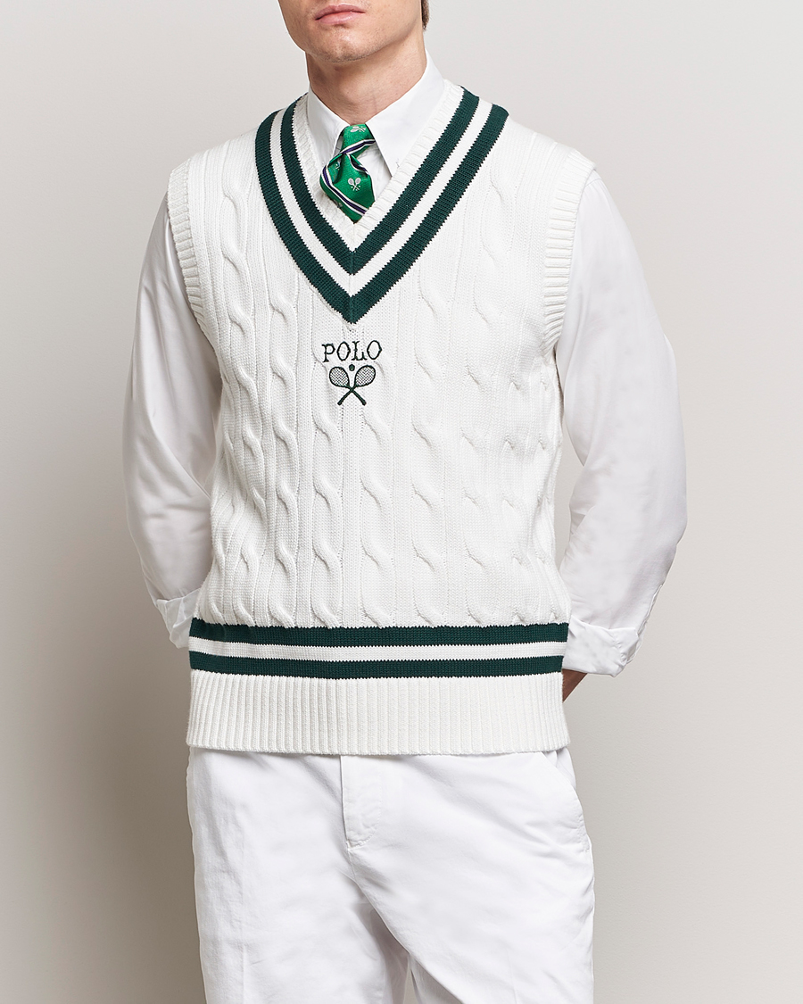 Herren | Pullunder | Polo Ralph Lauren | Wimbledon Cricket Vest White/Moss Agate
