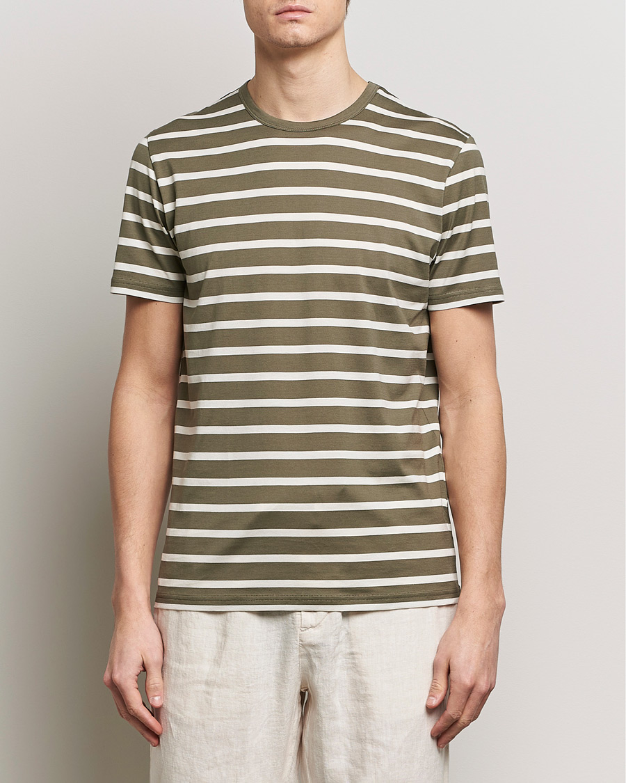 Herren | T-Shirts | Sunspel | Striped Crew Neck Cotton Tee Khaki
