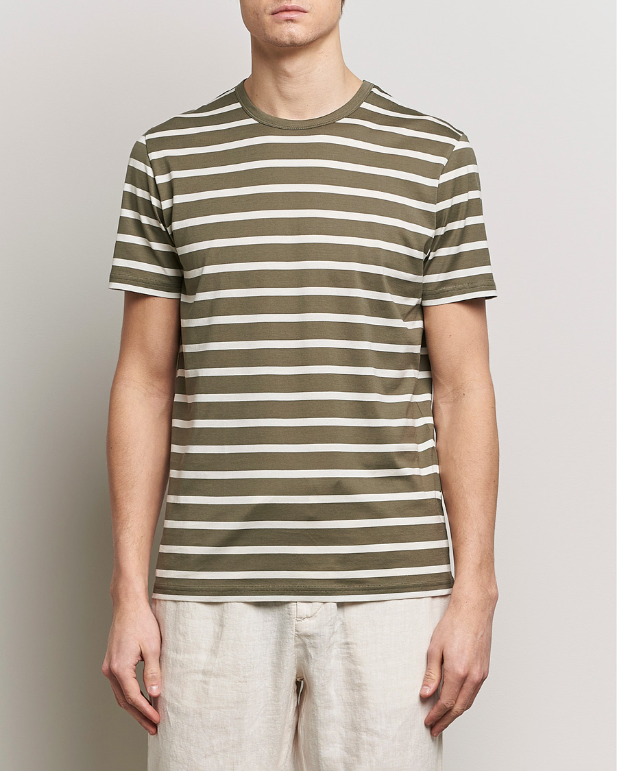 Herren |  | Sunspel | Striped Crew Neck Cotton Tee Khaki