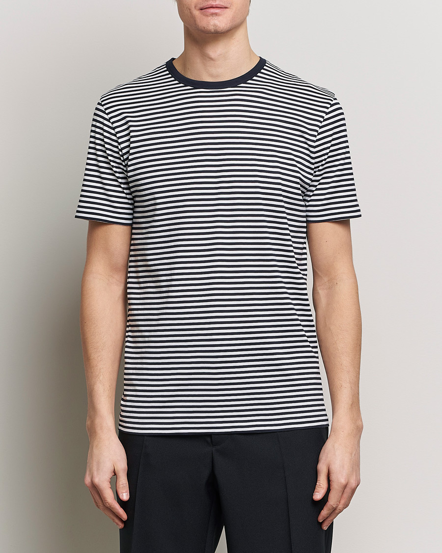 Herren | Best of British | Sunspel | Striped Crew Neck Cotton Tee White/Navy