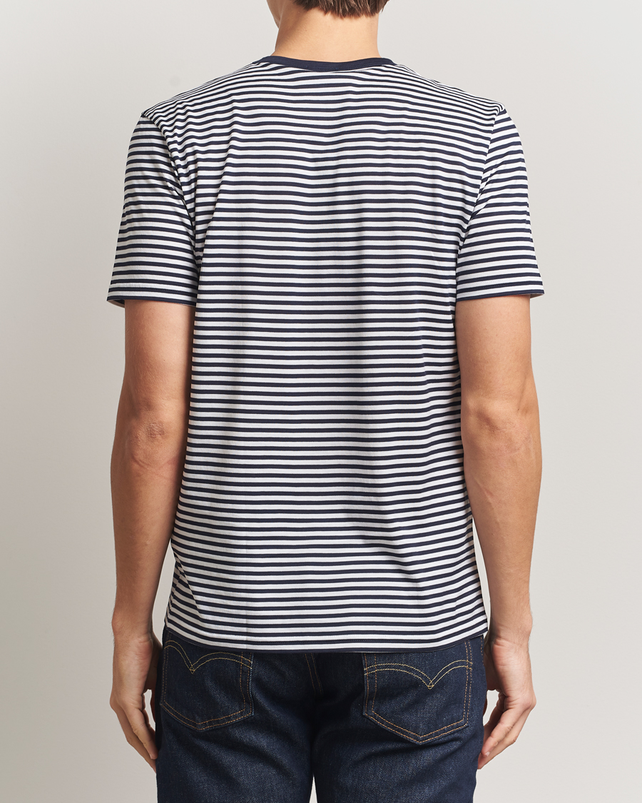 Herren | T-Shirts | Sunspel | Striped Crew Neck Q82 Cotton T-Shirt White/Navy