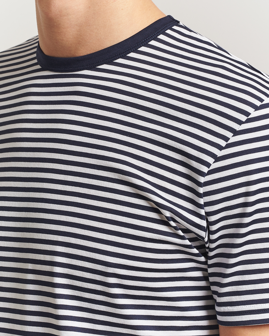 Herren | T-Shirts | Sunspel | Striped Crew Neck Q82 Cotton T-Shirt White/Navy