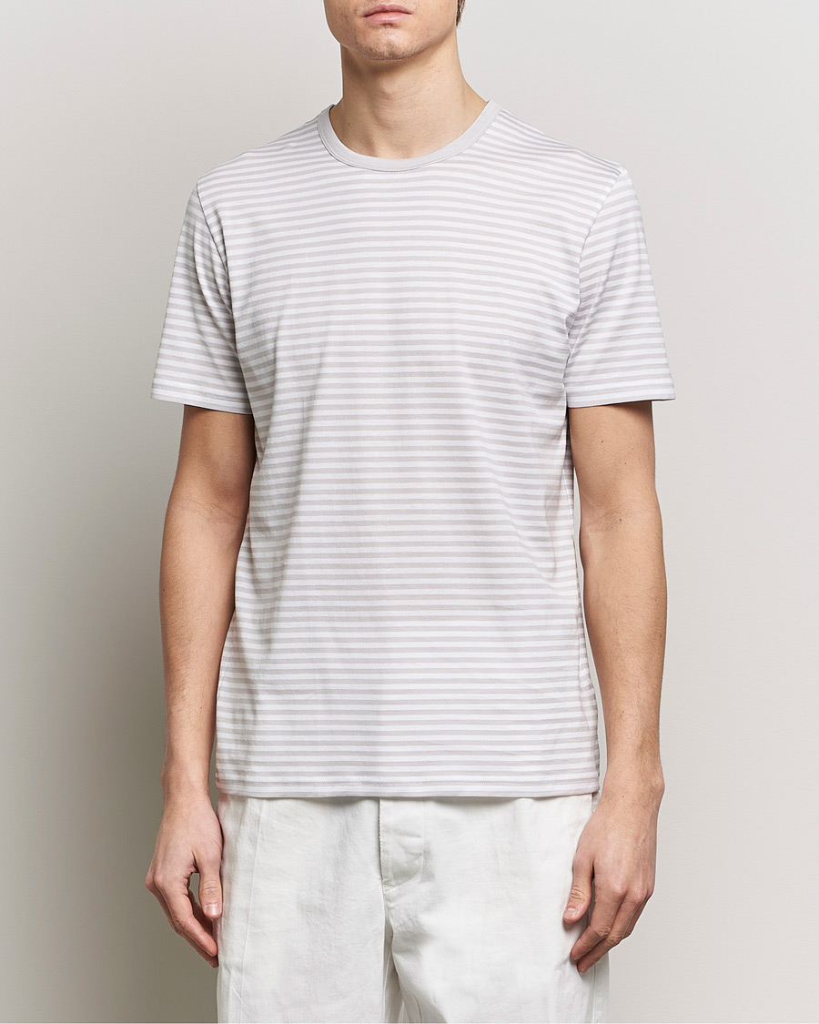 Herren | Kurzarm T-Shirt | Sunspel | Striped Crew Neck Cotton Tee Smoke/White